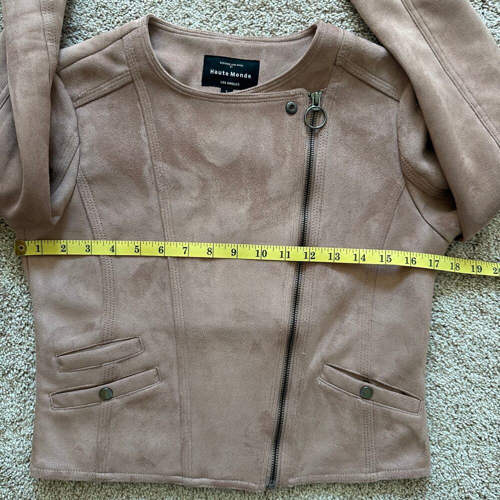 Haute Monde Suede Moto Jacket Faux Vegan Zip Pockets Blush Mauve Women's Small - Picture 9 of 12